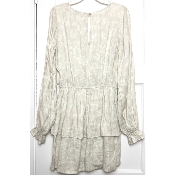 NWT RAMY BROOK Neutral Floral Linen Puff Long Sleeve Tiered Ruffle Mini Dress L - Picture 6 of 11